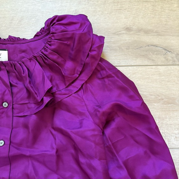 J. Crew Collection Silk Purple Blouse with Ruffle Neckline - Picture 4 of 12